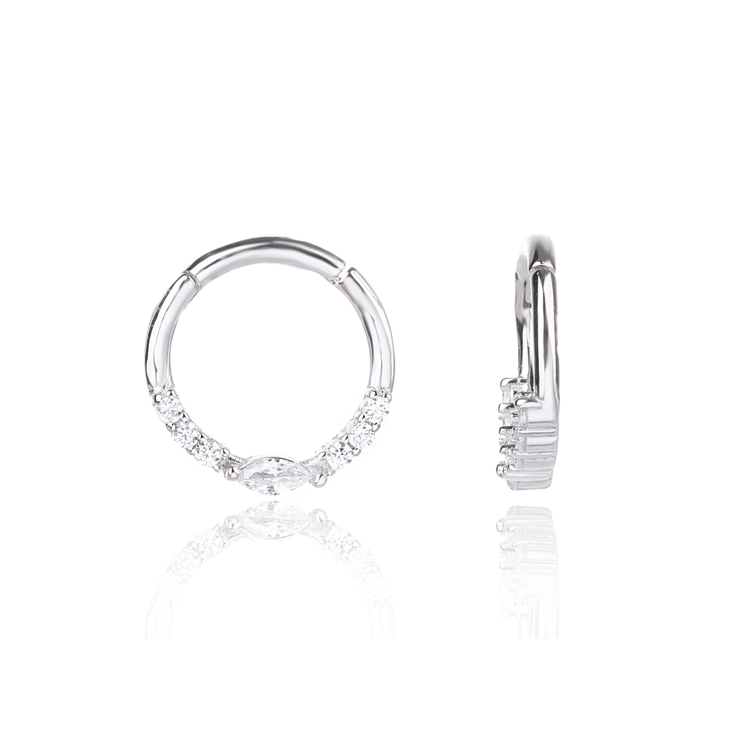 עגילי חישוק מכסף משובצים זירקונים