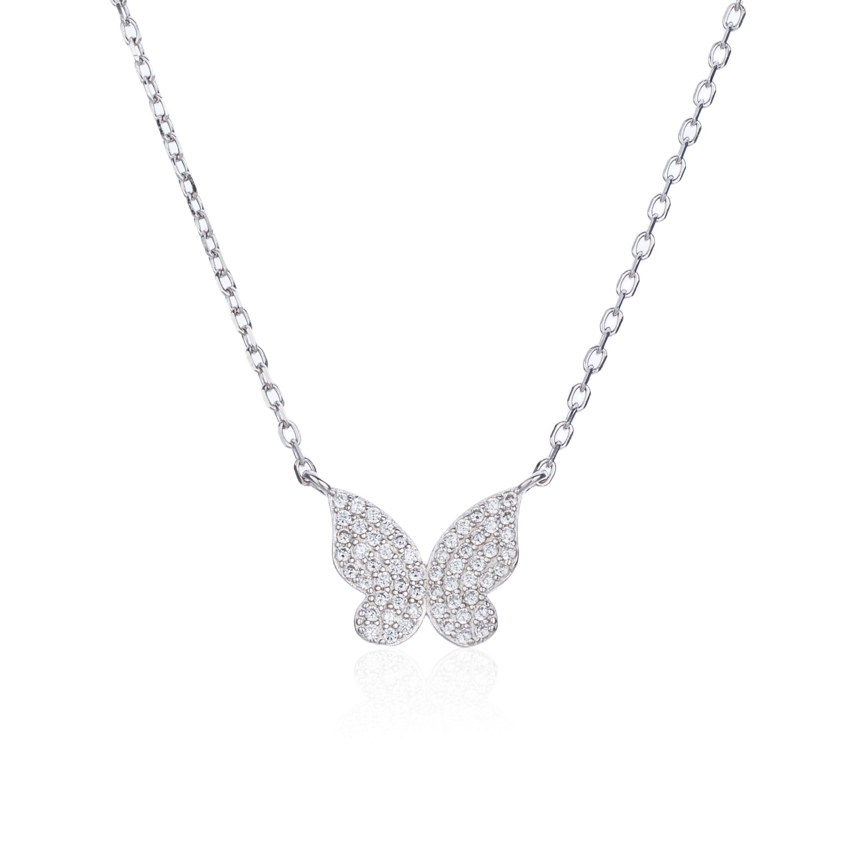 שרשרת פרפר משובצת אבני זירקון מכסף אמיתי