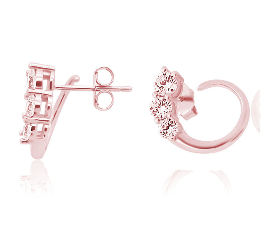 עגילי חישוק עדינים מרוז גולד עם שלוש אבני זרקון