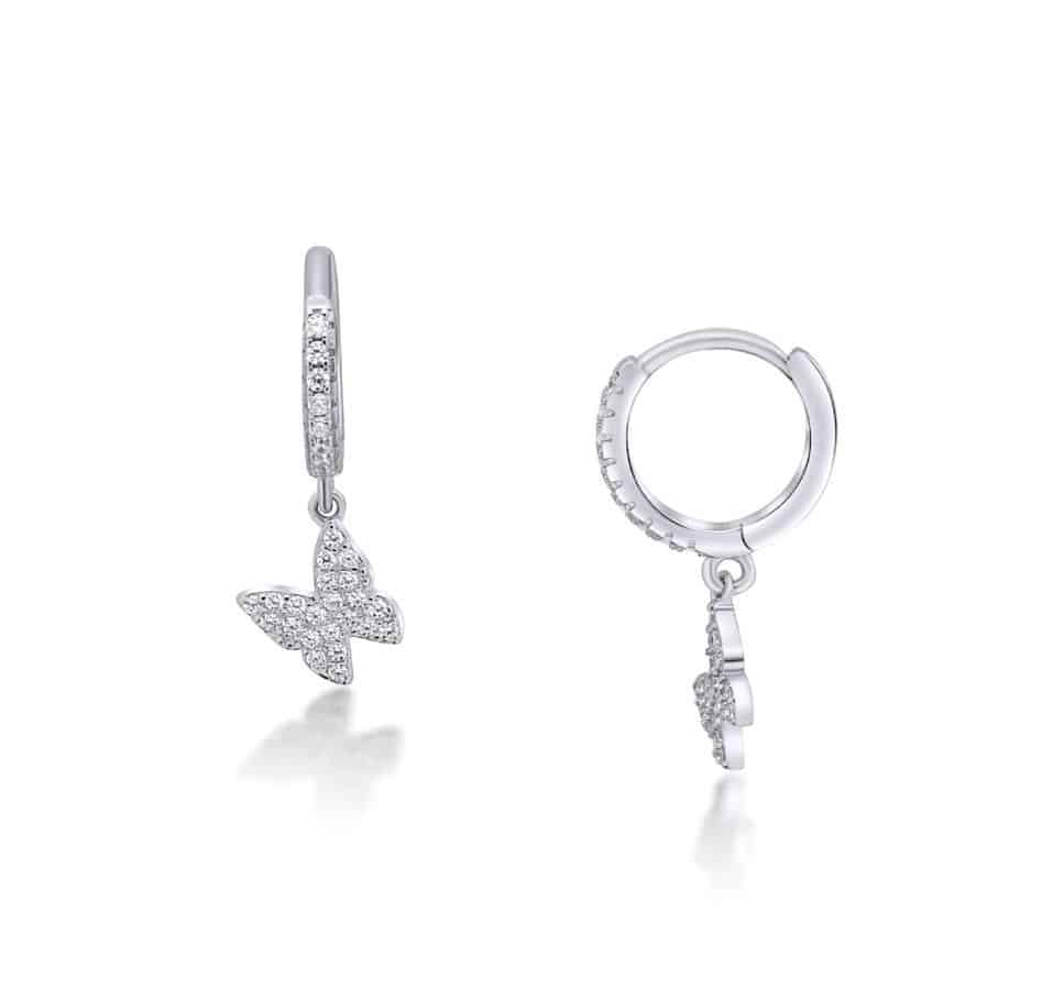 עגילי חישוק פרפר משובצים אבני זרקון