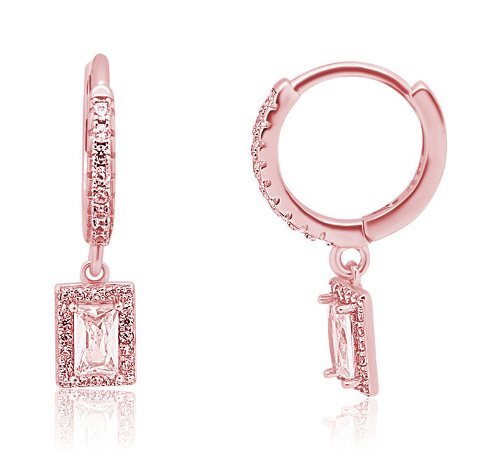 עגיל רוז גולד עם תיליון מרובע משובץ זירקון