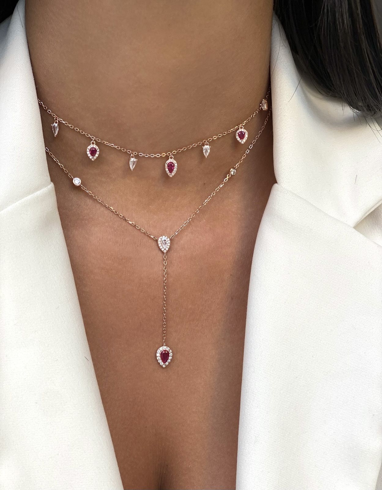 שרשרת מרובת תיליונים מכסף בציפוי רוז גולד