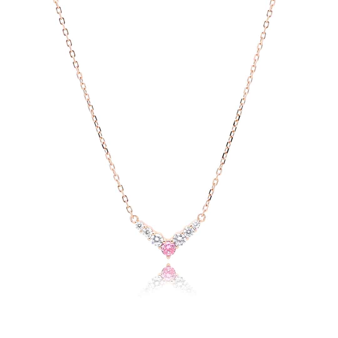 שרשרת כסף בציפוי רוז גולד עם מספר אבני זירקון בגדלים שונים