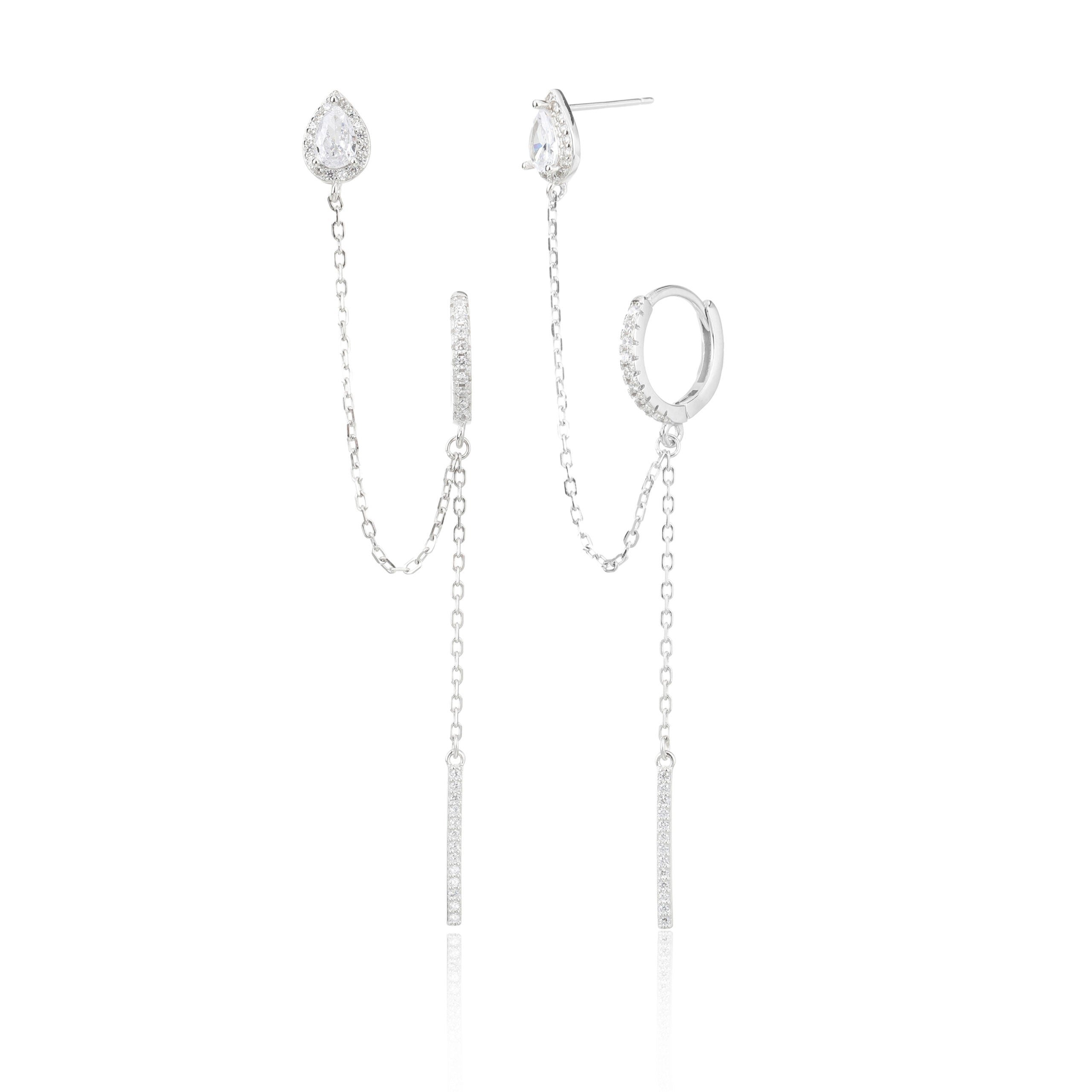 עגילי שני חורים מכסף טהור עם אבן זירקון צבעונית בחיתוך טיפה