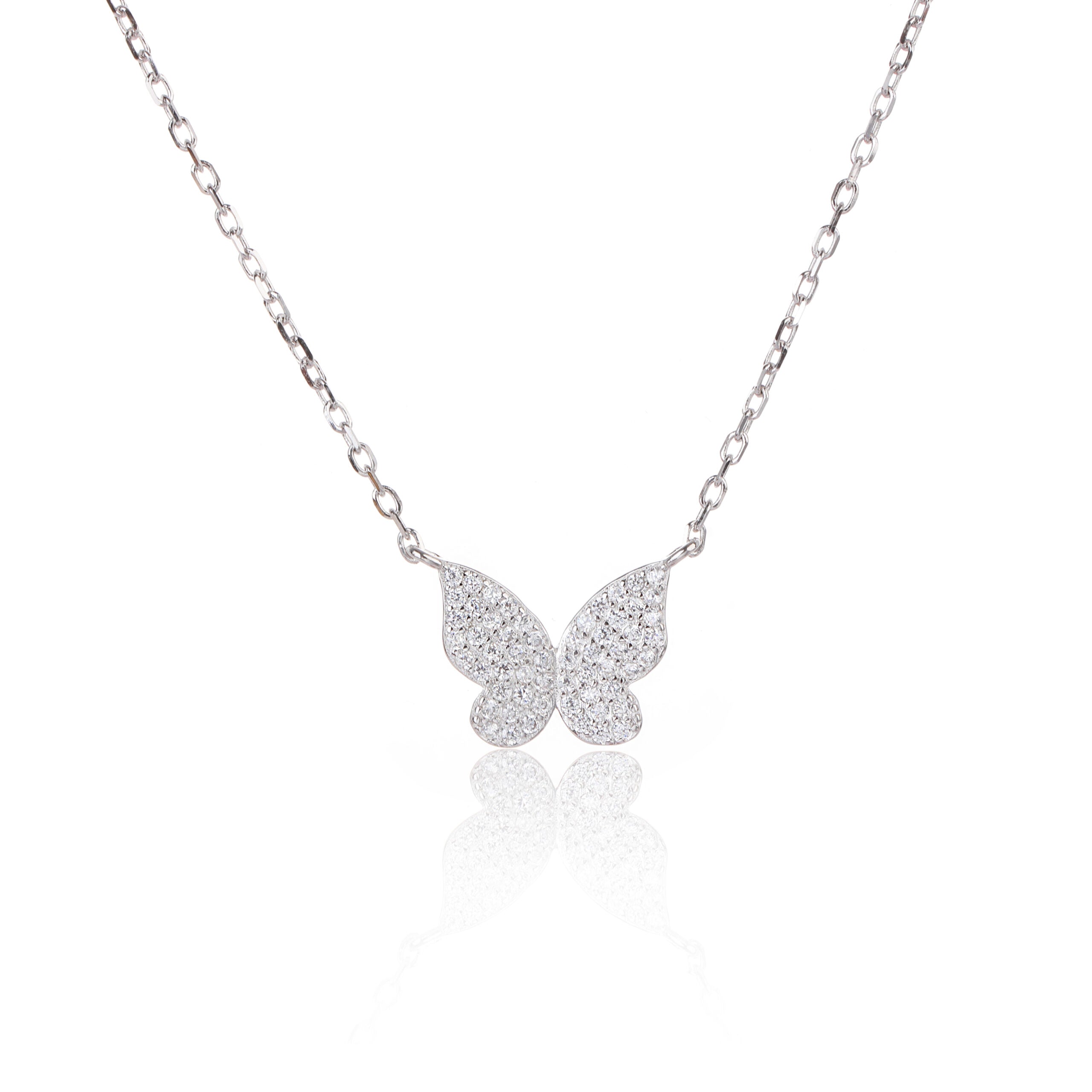 שרשרת פרפר משובצת אבני זירקון מכסף אמיתי