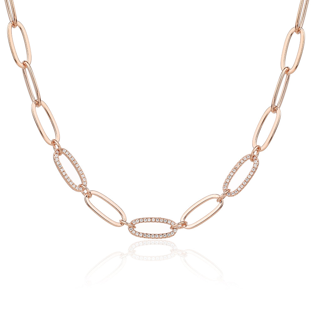 AURA שרשרת חוליות גדולות בציפוי זהב אדום ובשיבוץ אבני זירקון