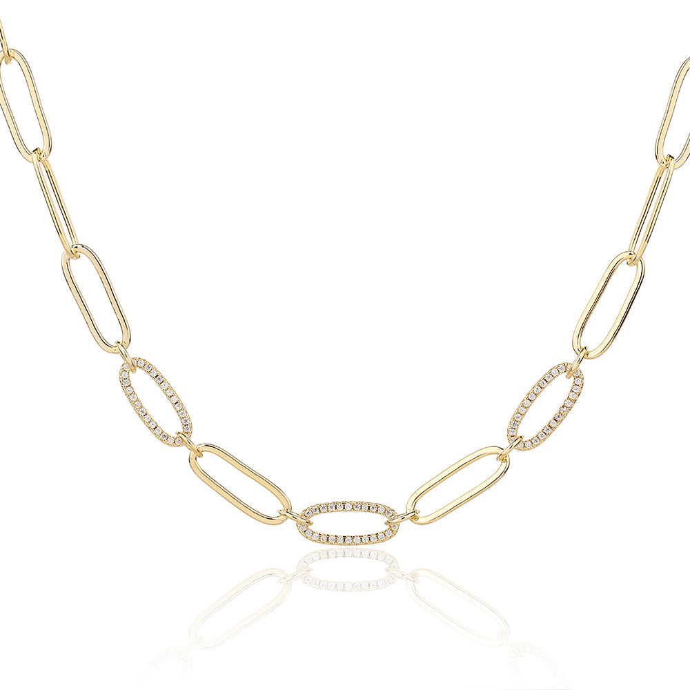 AURA שרשרת חוליות גדולות בציפוי זהב ובשיבוץ אבני זירקון