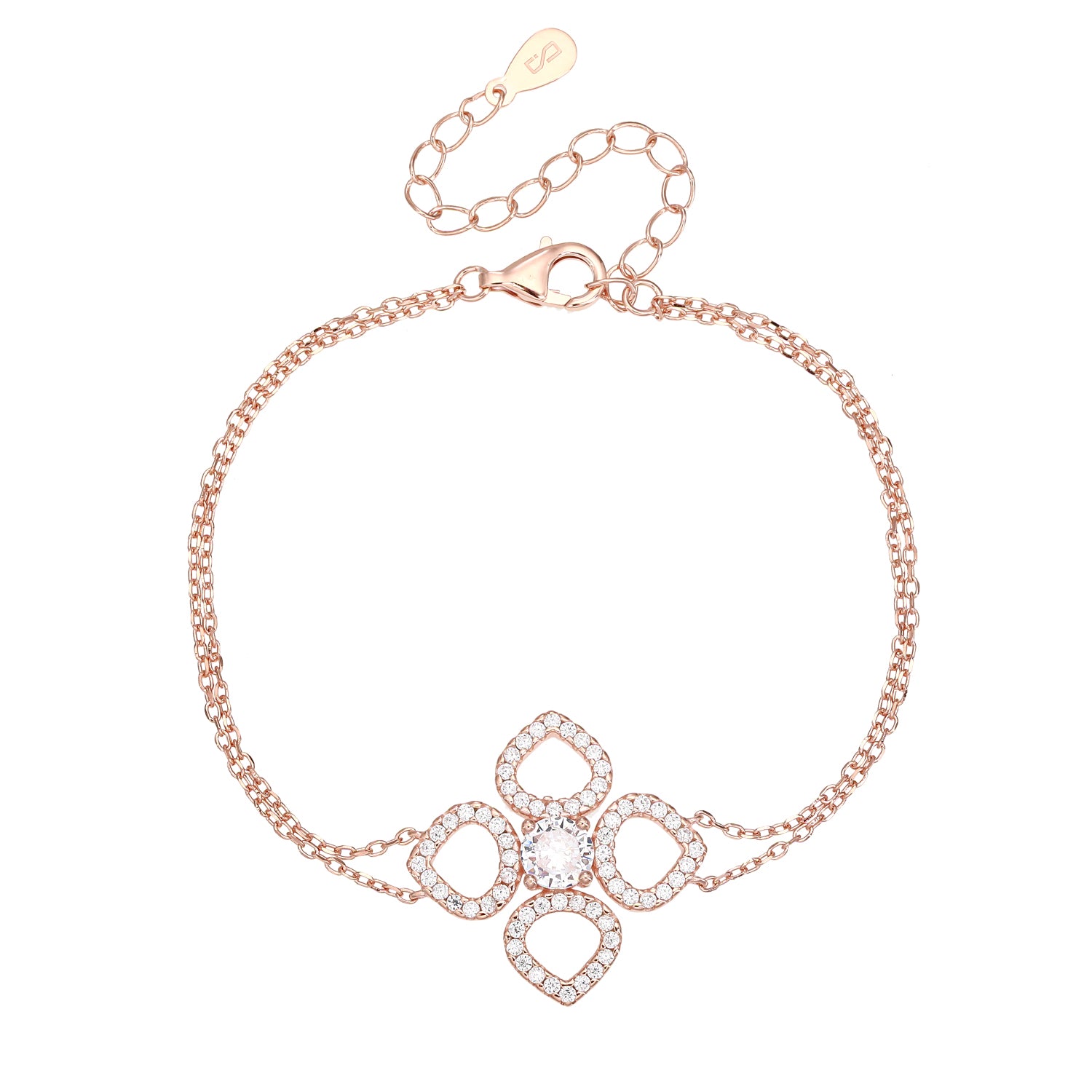 צמיד בציפוי רוז גולד עם תלתן משובץ אבני זירקון