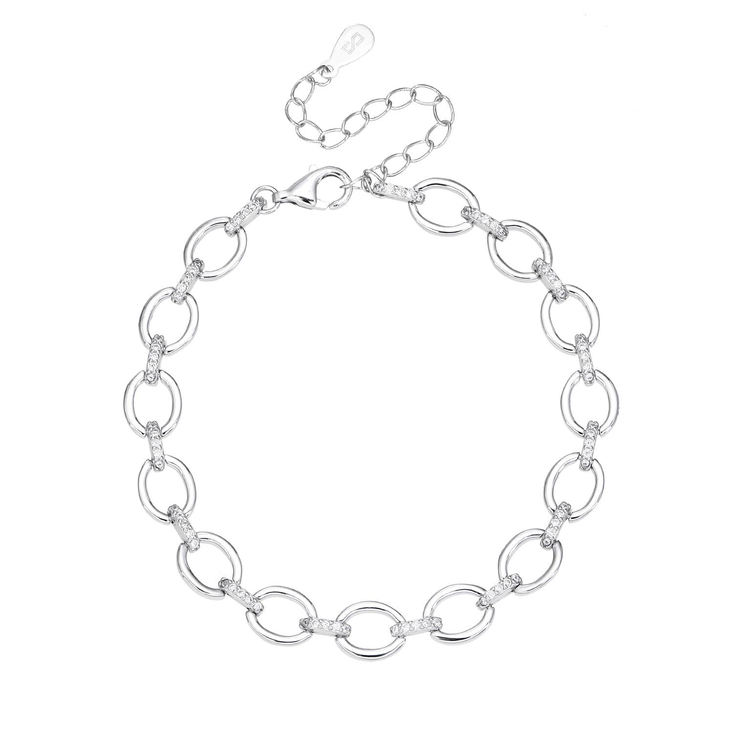 צמיד חוליות עבות מכסף אמיתי המשובץ אבני זירקון