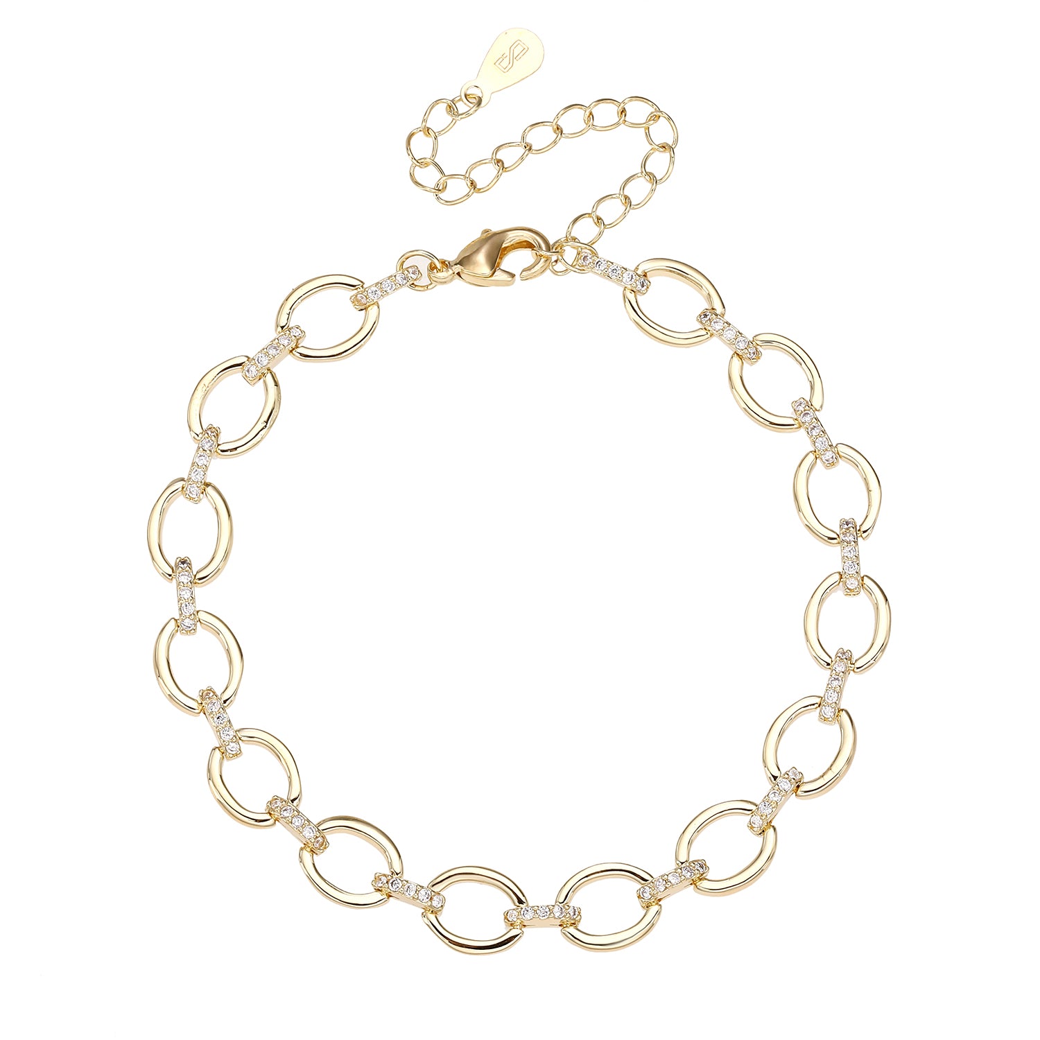 צמיד חוליות עבות בציפוי זהב 14 קראט בשיבוץ אבני זירקון