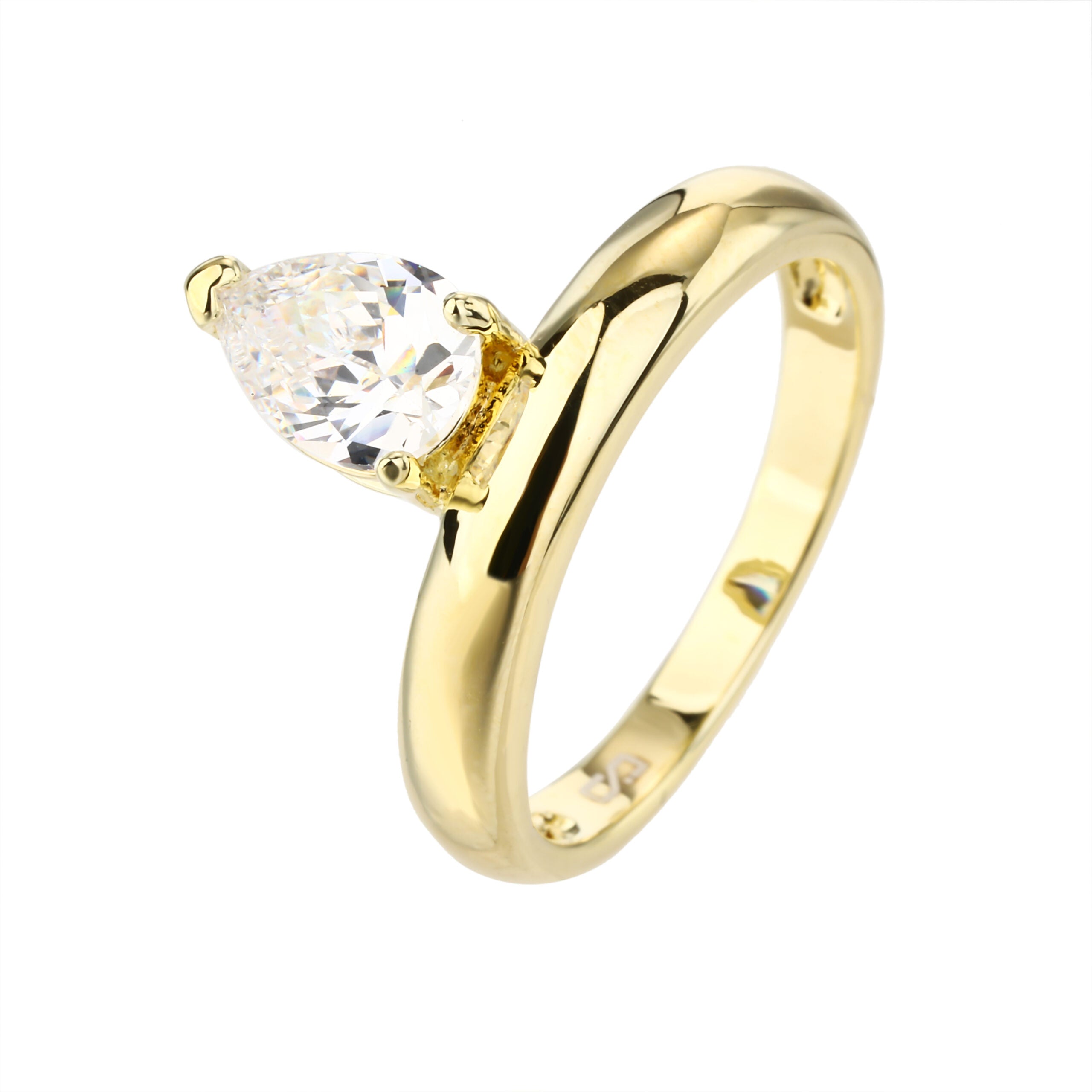טבעת סוליטר בציפוי זהב 14 קראט עם אבן זירקון טיפה מאונכת