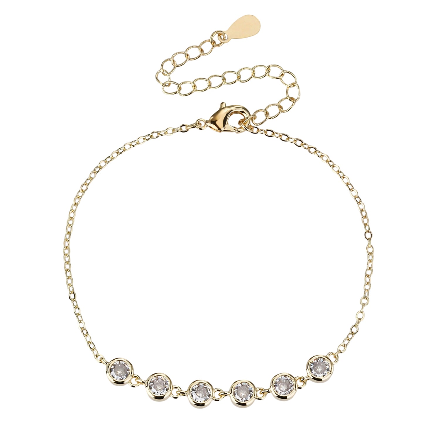 צמיד בציפוי זהב 14 קראט המשובץ בשש אבני זירקון עגולות