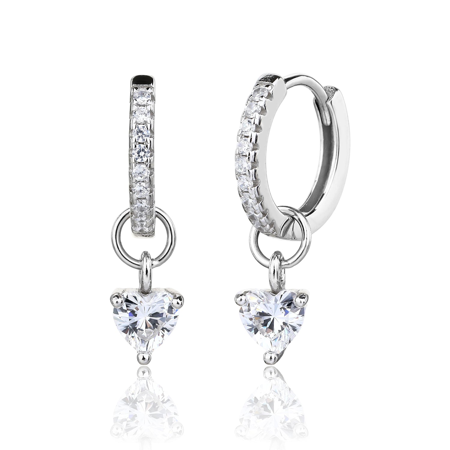 עגילי לב מכסף משובצים אבני זירקון