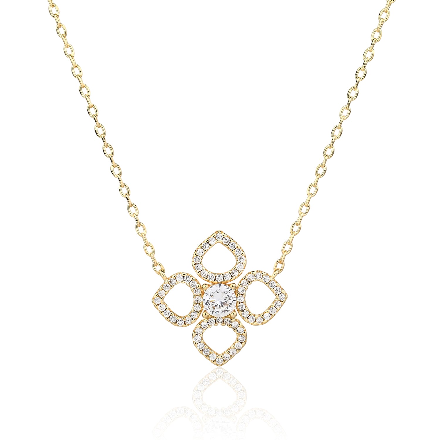 שרשרת פרח מזהב 14 קראט בשיבוץ אבני זירקון