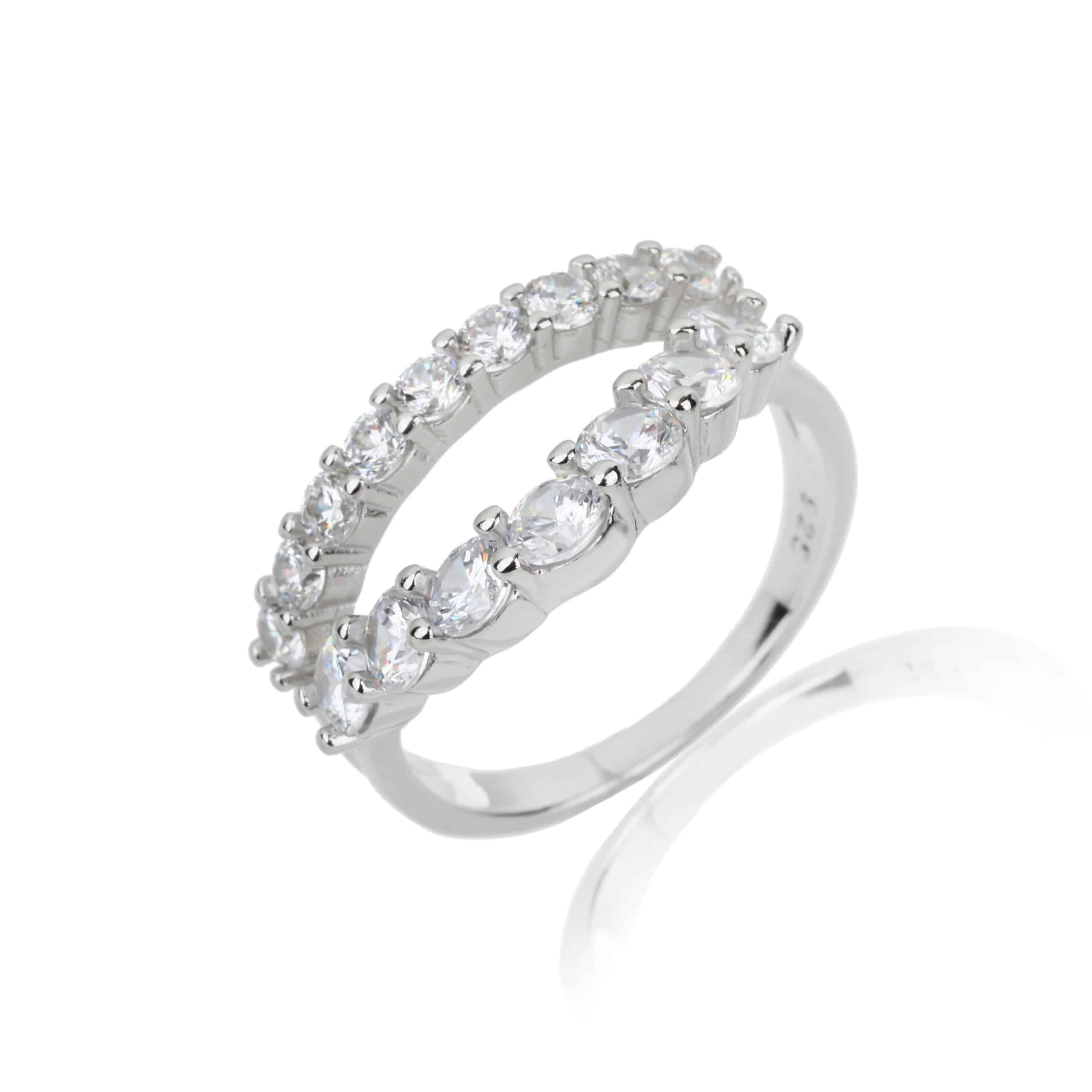 טבעת אבני זירקון מכסף אמיתי ועם פסגה מפוצלת