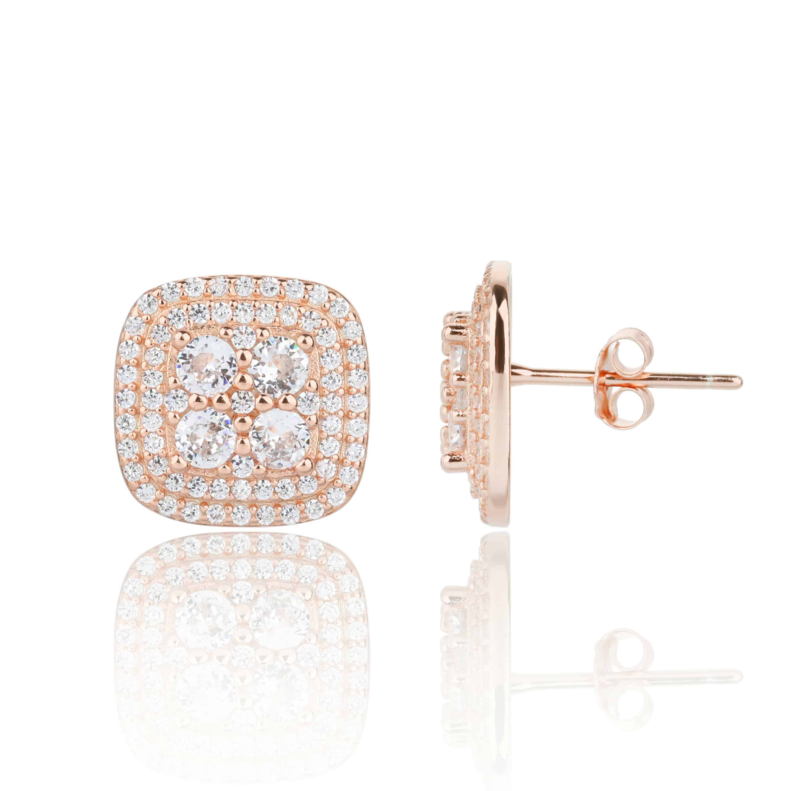 עגילי צמודי אוזן עם ארבע אבני זירקון מוקף בהילה מנצנצת