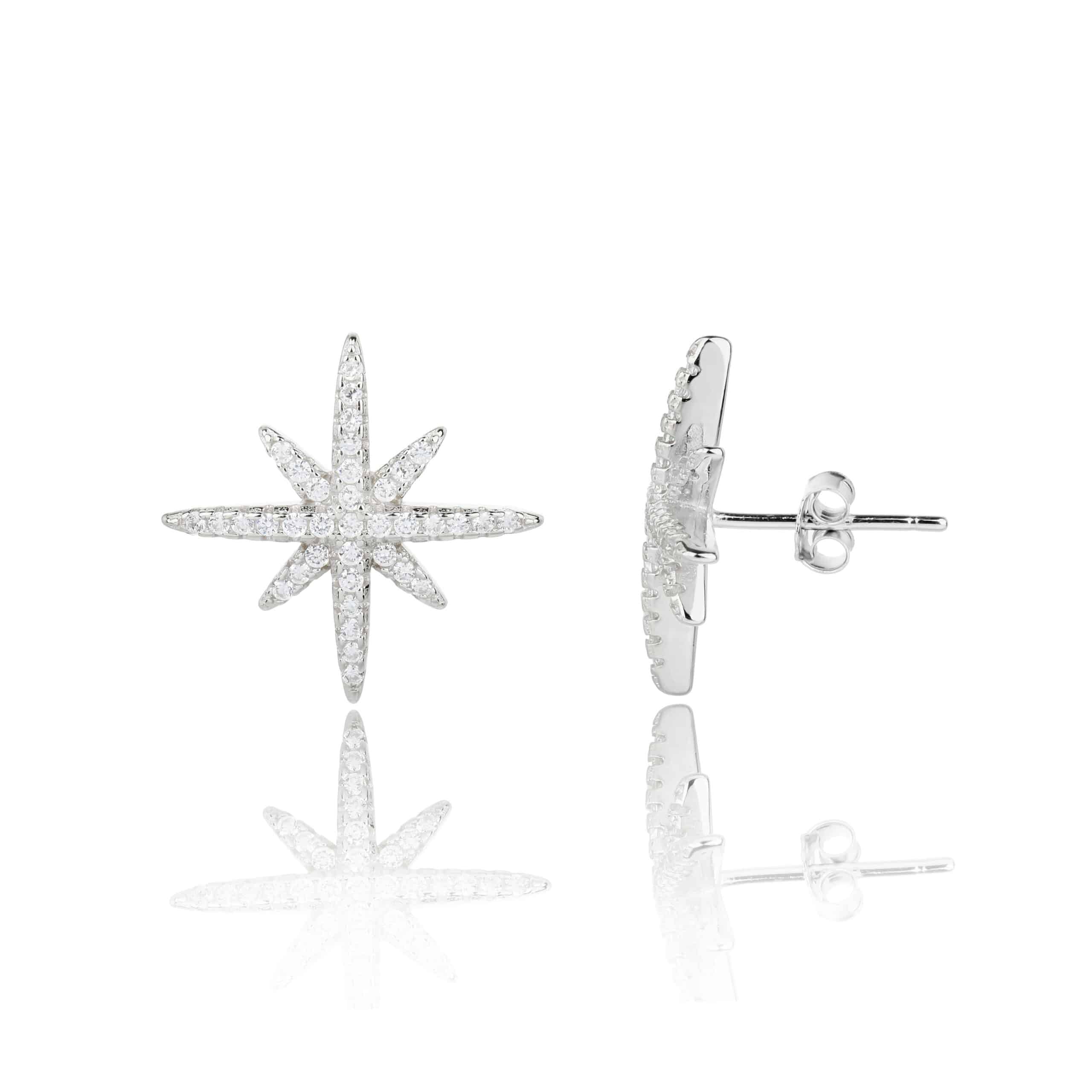 עגילי כוכב נוצץ מכסף ובשיבוץ אבני זירקון