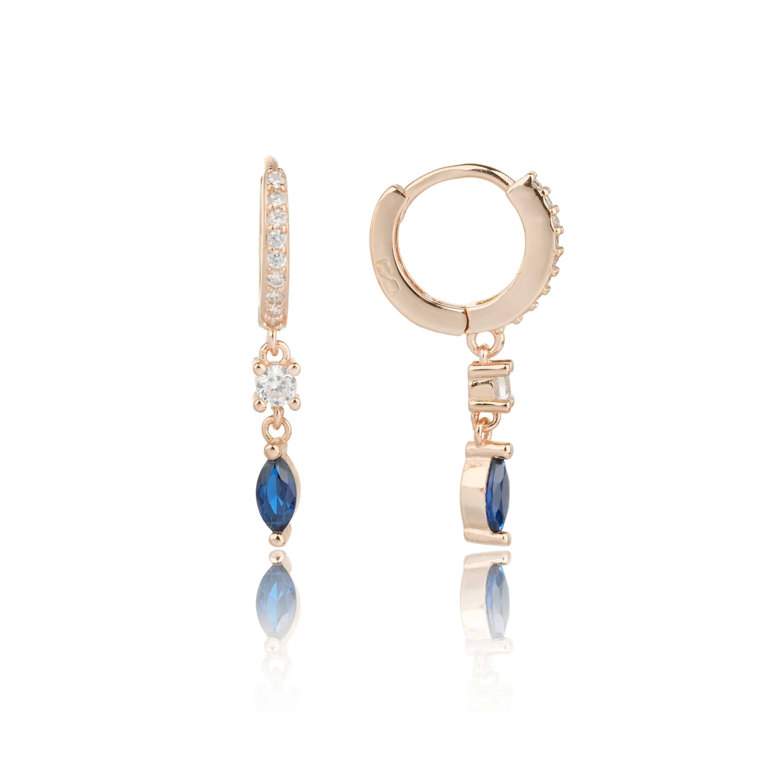 עגילים רוז גולד עם תיליון עגול ותיליון טיפה צבעוני