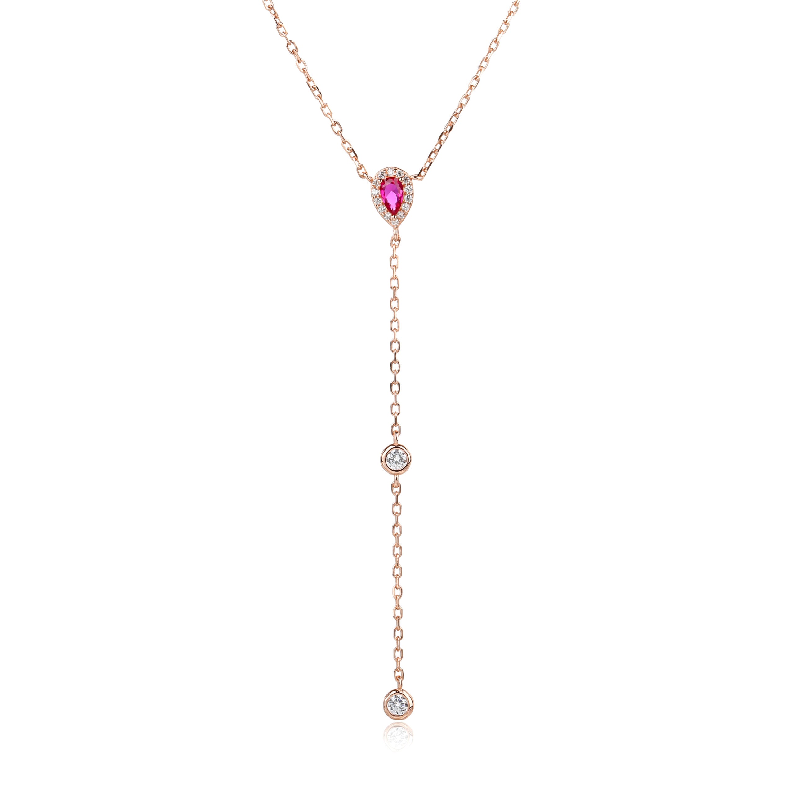 שרשרת בעיצוב עניבה מזהב אדום עם תיליון עליון צבעוני