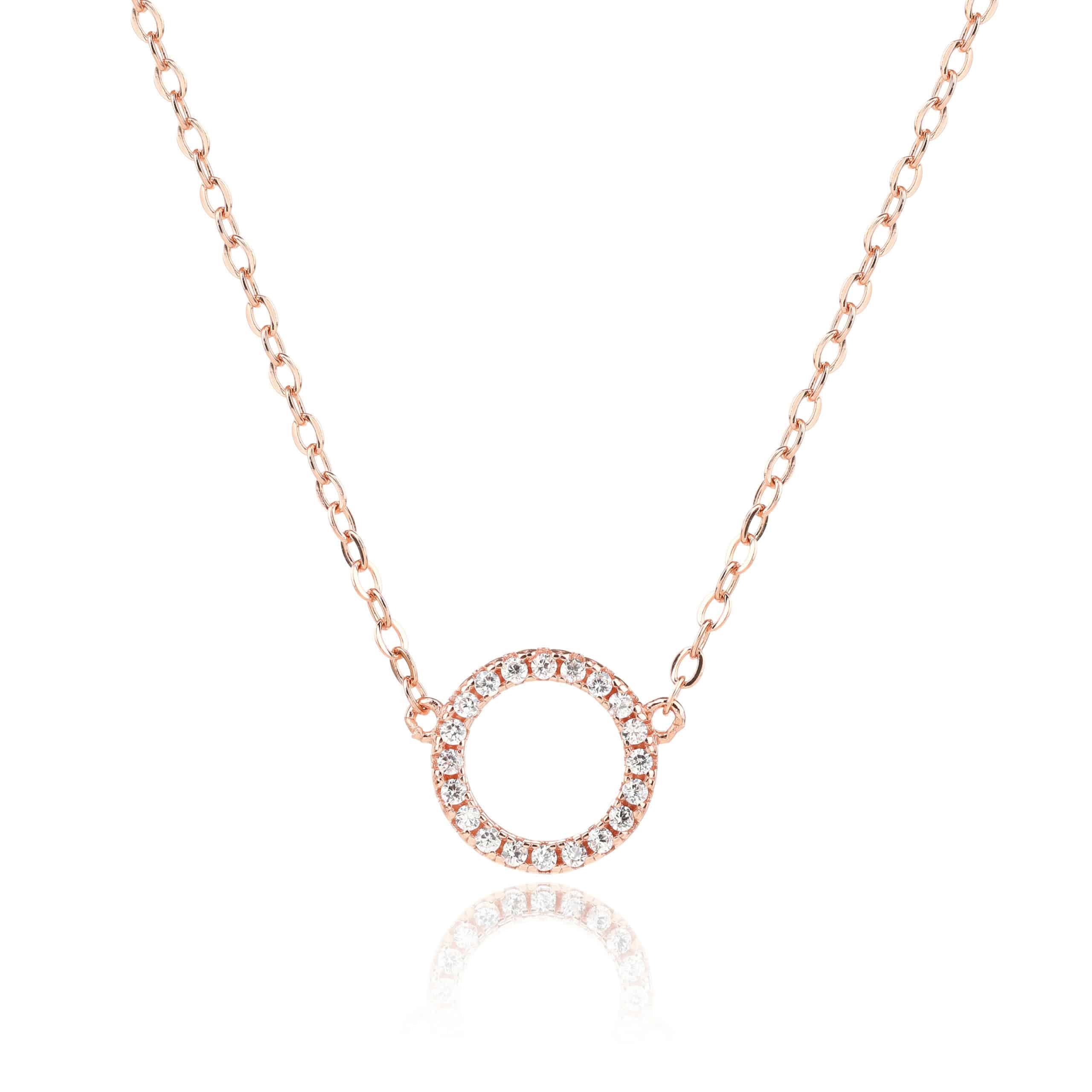 שרשרת רוז גולד עם תיליון מעוגל פתוח משובץ זירקון