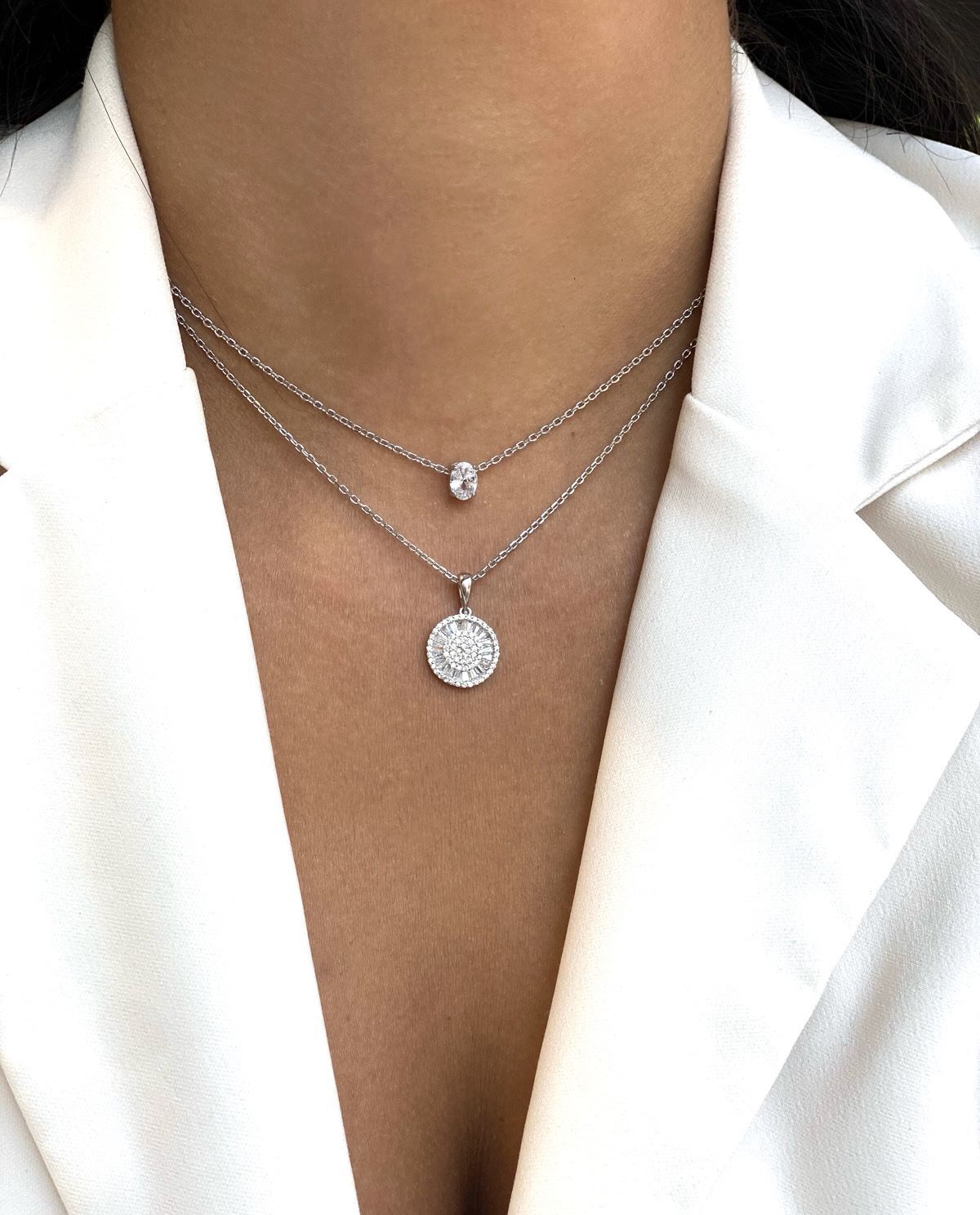 שרשרת חוליות מכסף אמיתי המשובצת זירקון אובלי